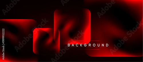 Abstract red shapes overlap black background. Modern design features glowing effects, creating dynamic visual impact. Minimalist aesthetic.