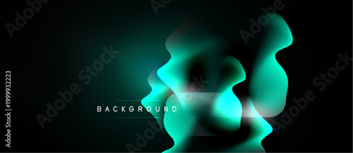 Dark background features flowing turquoise shapes. Abstract design evokes fluid motion, modern aesthetic. Minimalist composition, gradient effect.