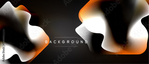 Abstract fluid shapes, orange, white, black gradients. Modern design element for backgrounds, presentations. Smooth curves, dynamic composition.