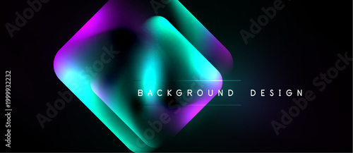 Abstract gradients form dynamic shapes over black background. Modern design elements suggest futuristic aesthetic. Vibrant colors blend seamlessly.