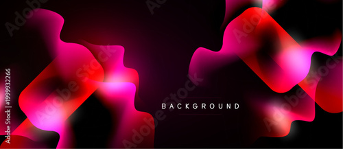 Abstract fluid shapes, vibrant pinks, reds over dark background. Modern design, smooth gradients create dynamic visual effect.