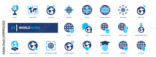 World icon set. global, earth, geography, planet, international. solid style icon collection.