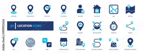 Location icon set. map, pin, navigation, gps, direction. solid style icon collection.