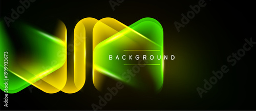 Abstract neon lines overlap, creating dynamic light effects. Dark background emphasizes vibrant green, yellow glow. Text reads background.