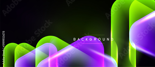 Abstract vibrant lines, curves create dynamic composition. Dark background emphasizes bright neon colors, modern design element.