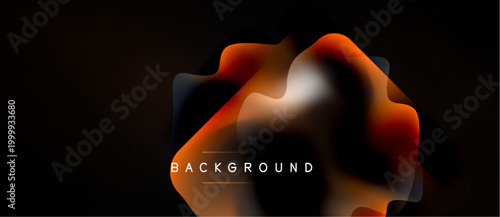 Abstract fluid shapes, orange hues blend with blue. Dark background creates contrast, text reads background. Modern design element.