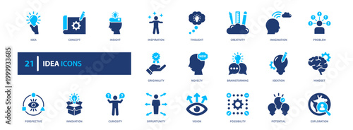 Idea icon set. creativity, concept, innovation, thinking, solution. solid style icon collection.