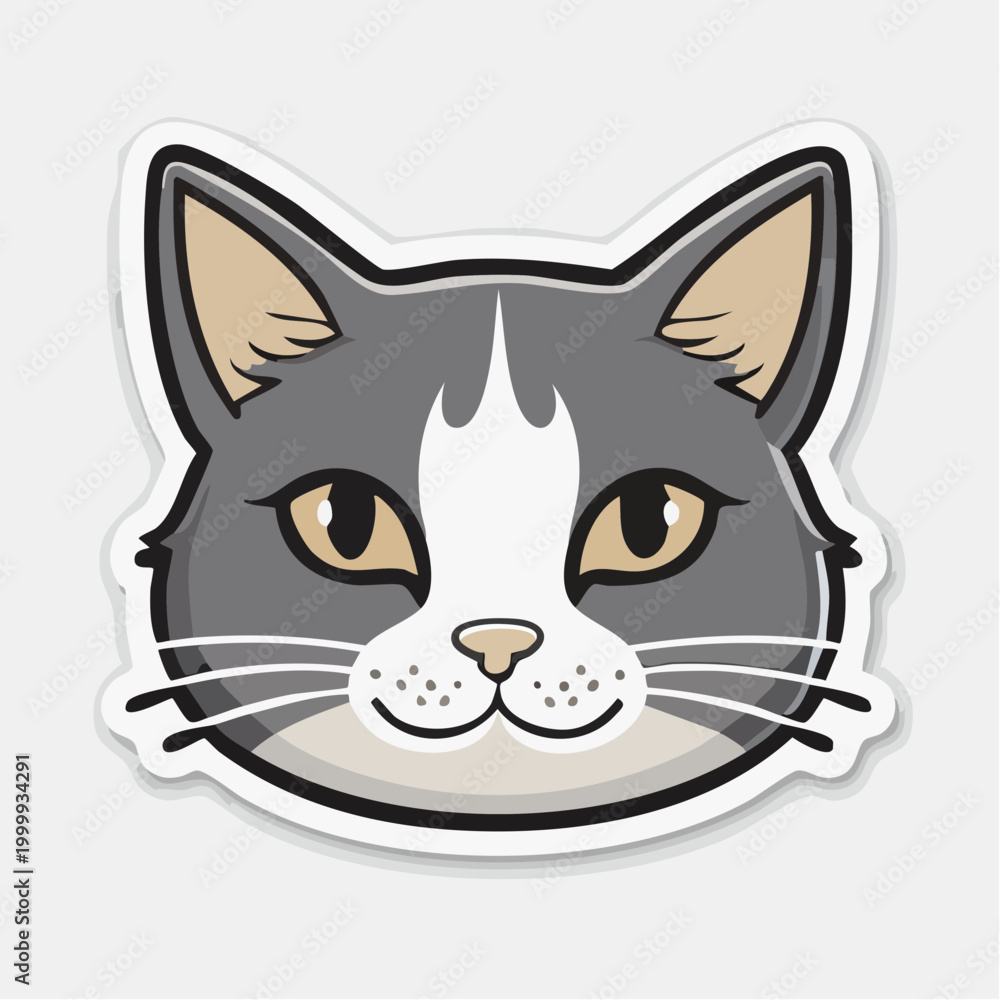 Fototapeta premium Cute Cartoon Cat Face Sticker