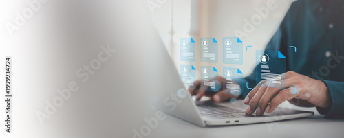 Quadro em tela Human Resources HR management Recruitment Employment , representing employee data system, workforce management, business connection, leadership and talent analytics