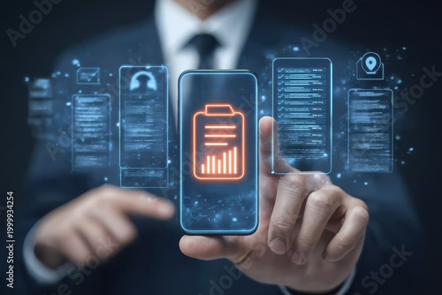 A high tech system drives the mobile app interface design found on this premium and very expensive smartphone user.
