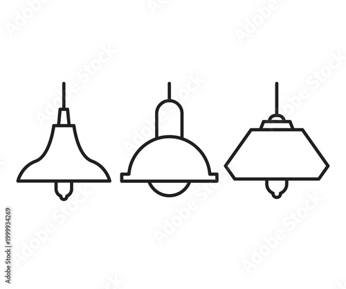 ceiling lamp line icons illustration set