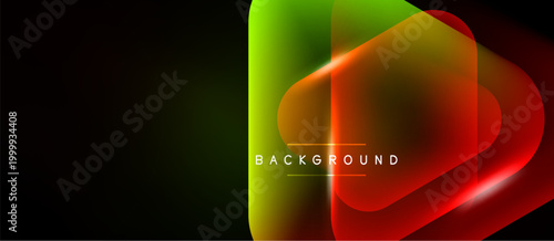 Abstract design features vibrant overlapping layers. Colors transition from green, yellow, orange, red on black background. Text reads BACKGROUND.
