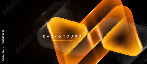 Abstract geometric design. Orange layers overlap black background. Modern, dynamic visual with text background. Bright, glowing effect present.