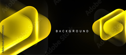 Abstract yellow layers over black background. Modern design, dynamic shapes, smooth gradients create visual interest.