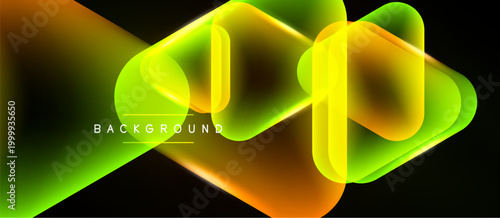 Abstract vibrant neon lines overlap, creating dynamic flow. Gradient colors transition from orange to green on black backdrop.