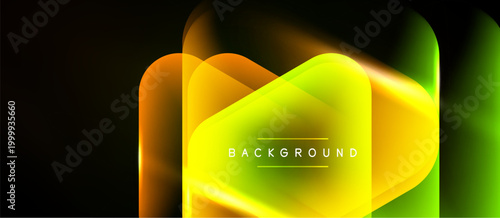 Abstract vibrant layers create dynamic glowing effect. Yellow, orange, green hues blend into dark background. Modern design element.
