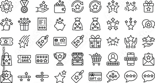 A Large Collection Of Simple Black Line Icons For Customer Loyalty Rewards Points And Marketing Bonuses