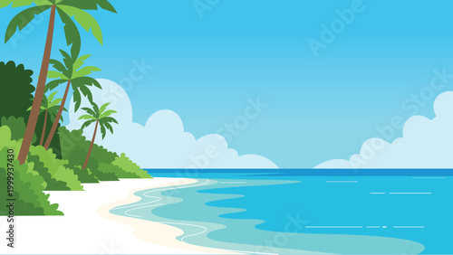 Calm Horizon Bali Beach Flat Design Illustration