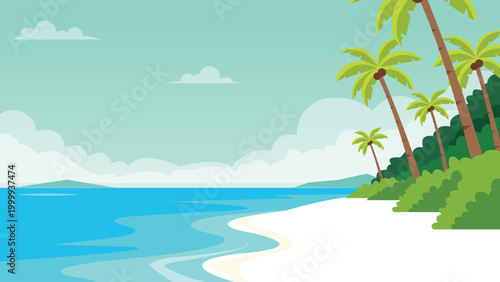 Palm Breeze Bali Beach Flat Design Illustration