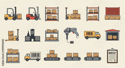 Warehouse and Logistics Icons Set.