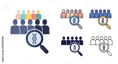 Dna Analysis of Group of People with Magnifying Glass Illustration