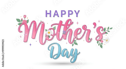 Modern MOM typography with floral bouquet for Mother's Day celebration.