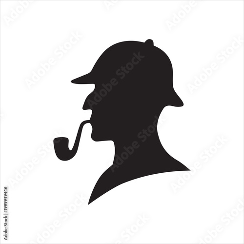 Detective Sherlock Style Icon on white background or silhouette vector 
