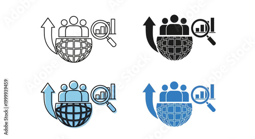 Global Teamwork Analysis Illustration Connecting People with Magnifying Glass Tool