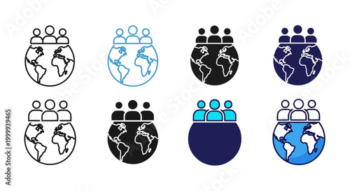 Global Teamwork Concept Vector Icons Set for Team Meeting