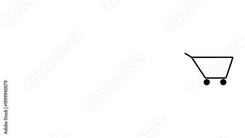 Minimalist Shopping Cart Icon Animation Moving Across White Background