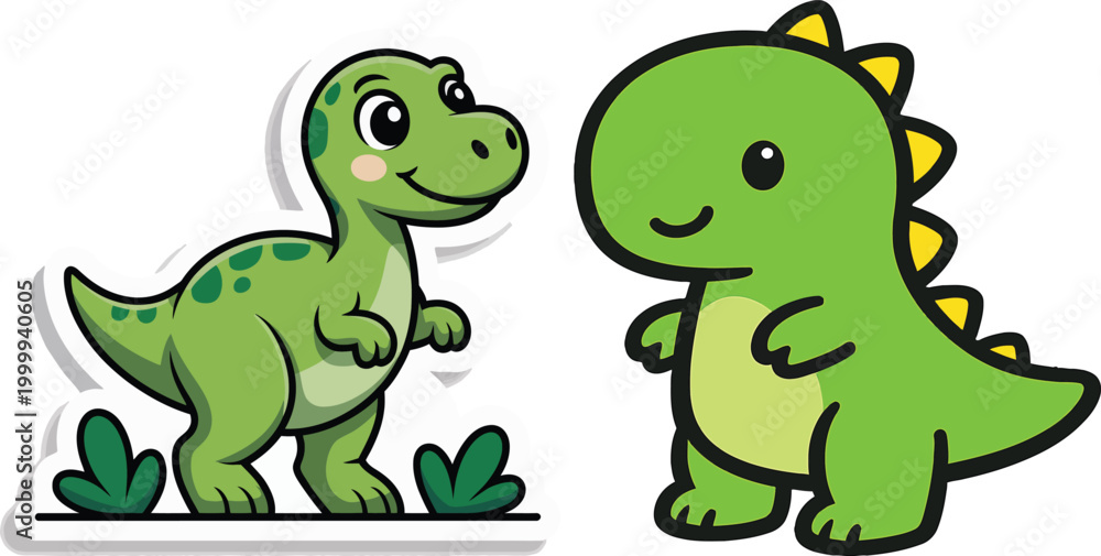 Obraz premium Cute dinosaur icon bright green childlike vector simple shape minimal clean contour flatCute dinosaur icon bright green childlike vector simple shape minimal clean contour flat