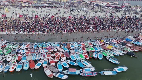 Aerial View of Maha Kumbh Mela Crowd at Sangam in Prayagraj India