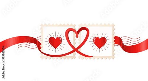 Obraz na płótnie Red hearts with ribbon design element.