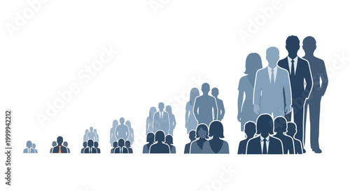 Business Growth Concept: Silhouettes of People Increasing in Size and Number