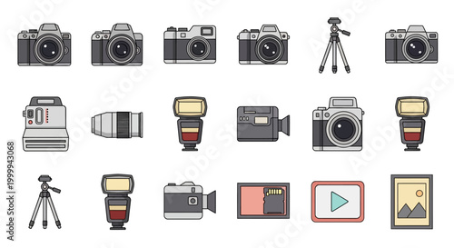 Collection of Vintage and Modern Photography Equipment Icons