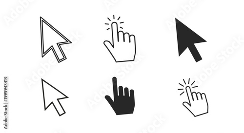 Cursor Icons: Arrow Pointer and Hand Click Set, Digital Interface Elements