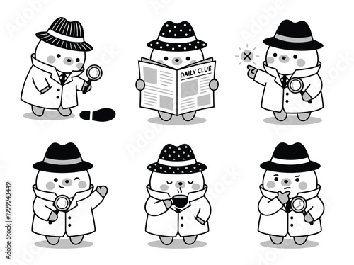 Cartoon Detectives in Various Poses and Activities