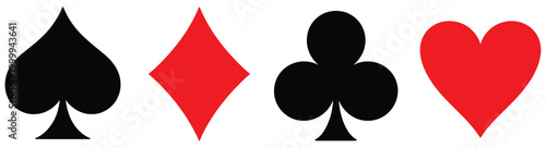 Suit deck of playing cards vector illustration, standard poker card suits hearts spades diamonds clubs symbol set, casino gaming concept design, modern flat style icon collection for gambling