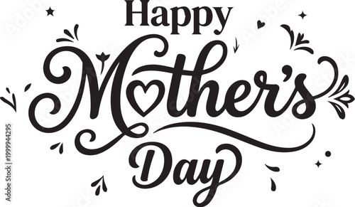 Happy Mothers Day decorative text vector illustration with elegant cursive lettering hearts and ornamental flourishes