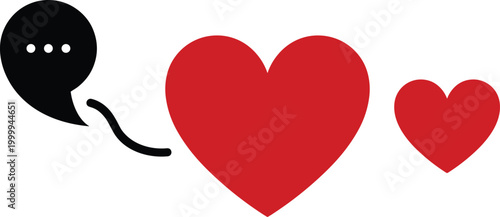 Love and Chat Icon Illustration with Speech Bubble and Red Heart Symbols for Messaging, Dating, Social Media, Communication and Romantic Design Projects