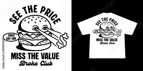 Funny cartoon character of burger Graphic Design for T shirt Street Wear and Urban Style