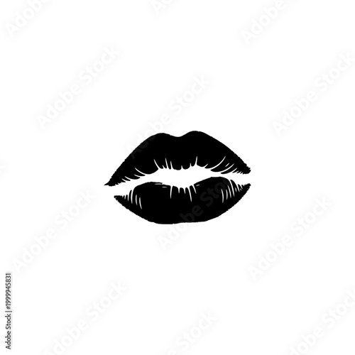 Silhouette of Black Lips with Kiss Mark on White Background