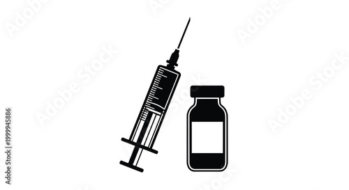 Syringe and vial silhouette on a white background