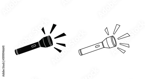 Flashlight Icons Black And White Line Drawing Style