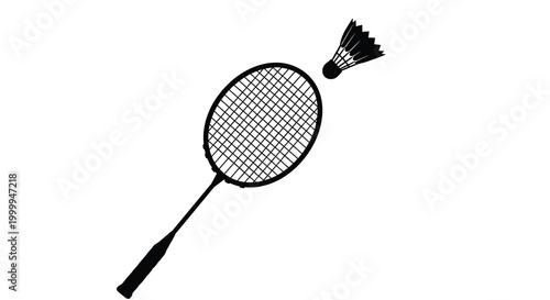 Badminton racket and shuttlecock silhouette on white background