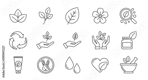 Set of icons representing natural cosmetics and organic products