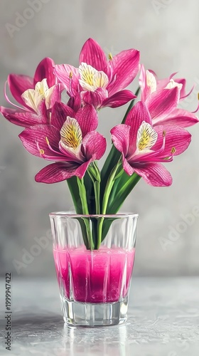 Bright Pink Thai Flower Arrangement in Jelly with Decorative Flora in Modern Glass Vase