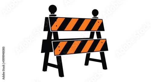 Road barrier silhouette with orange and black stripes on white background
