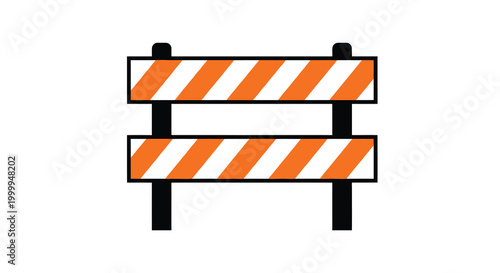Road barrier illustration with orange and white stripes on white background
