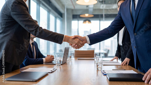 Businessmen shaking hands during a meeting in modern office  